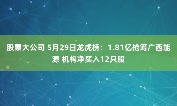 股票大公司 5月29日龙虎榜：1.81亿抢筹广西能源 机构净买入12只股